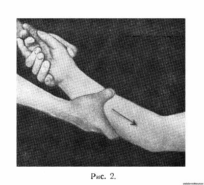 Направление скользящего движения при массаже руки