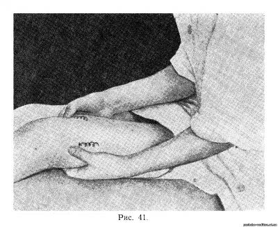Техника двух пальцевого кругового растирания сумки коленного сустава